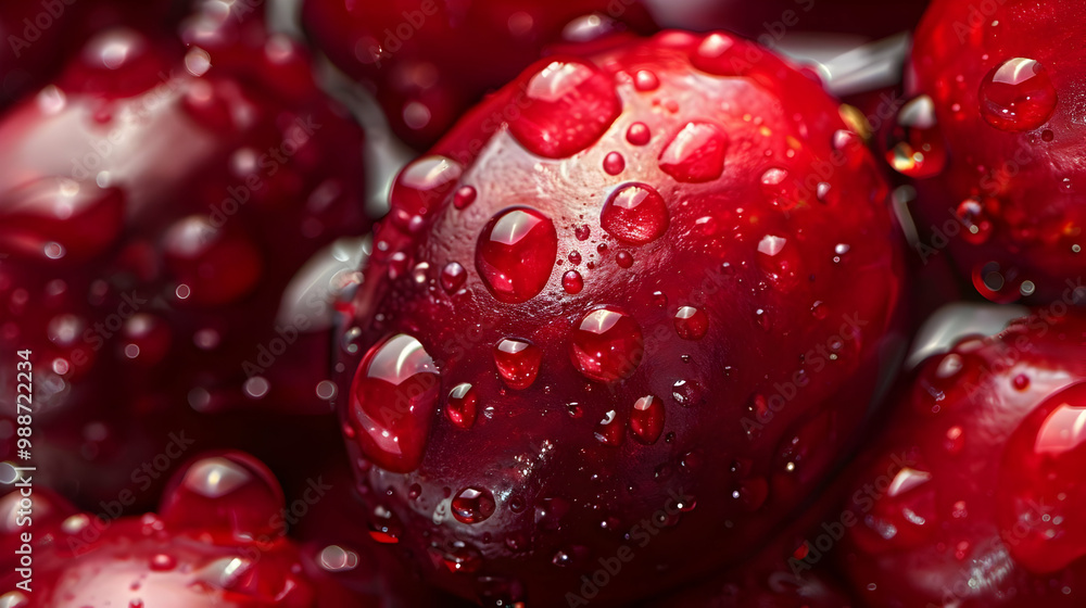 Close-up of Red Cherries with Water Drops - Macro Photography Close-up of Red Cherries with Water Drops - Macro Photography