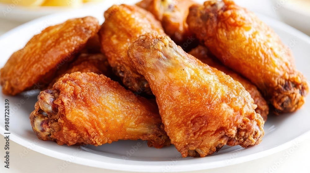 goldenbrown fried chicken wings arranged artfully on a white plate showcasing their crispy texture and savory appeal goldenbrown fried chicken wings arranged artfully on a white plate showcasing their crispy texture and savory appeal