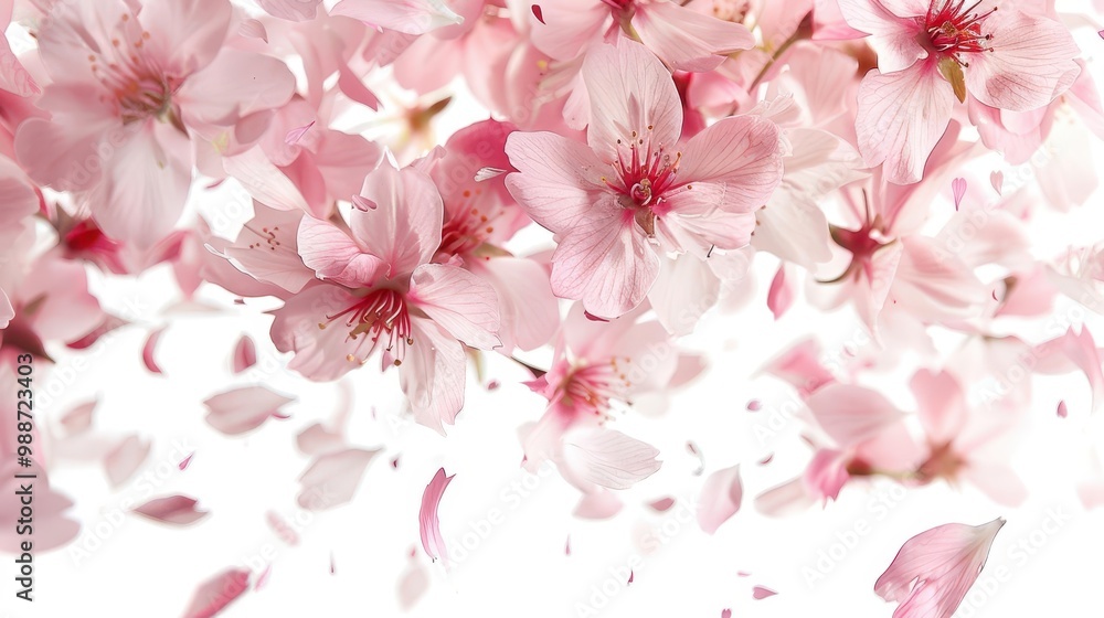 graceful dance of cherry blossom petals caught midair soft pink hues against pure white background conveying delicate beauty of fleeting moments graceful dance of cherry blossom petals caught midair soft pink hues against pure white background conveying delicate beauty of fleeting moments