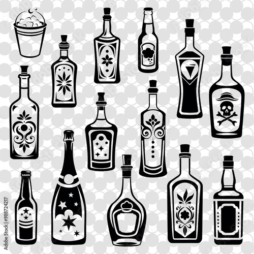 large set of alcoholic drinks