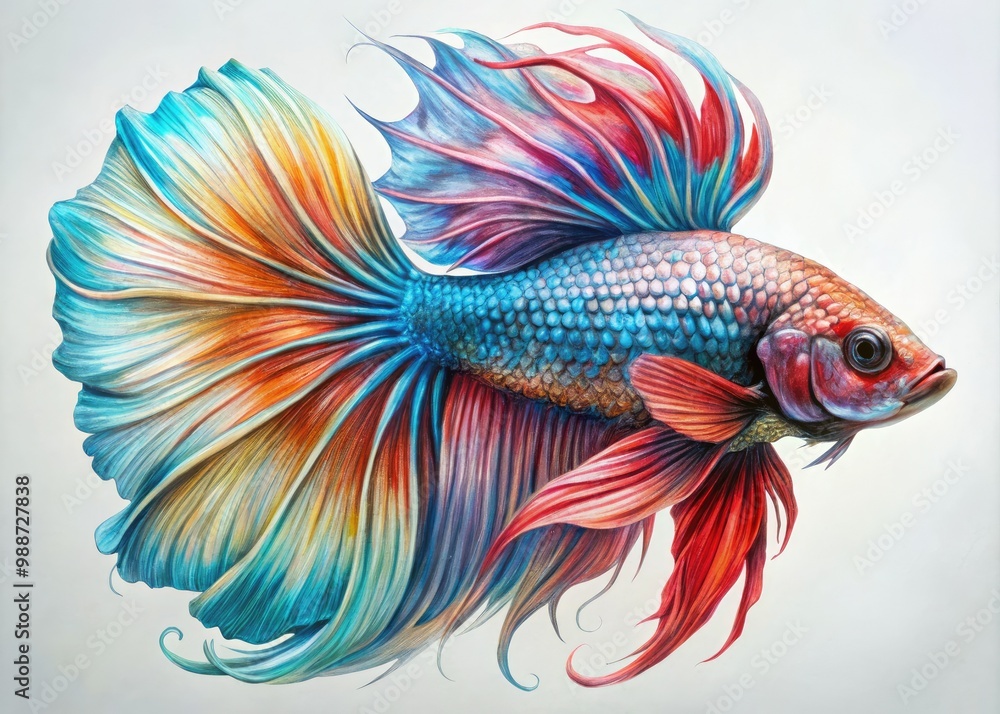 A majestic betta fish with delicate fins and shimmering scales glistens in the water, its beauty accentuated by intricate patterns and vibrant colors. A majestic betta fish with delicate fins and shimmering scales glistens in the water, its beauty accentuated by intricate patterns and vibrant colors.