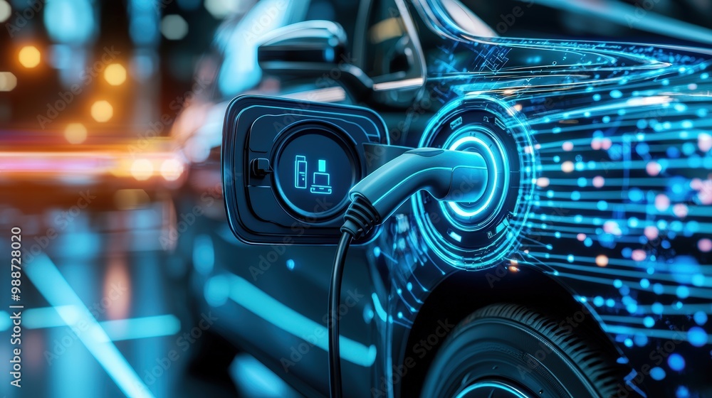 Obraz premium Electric Car Charging with Futuristic Technology Design