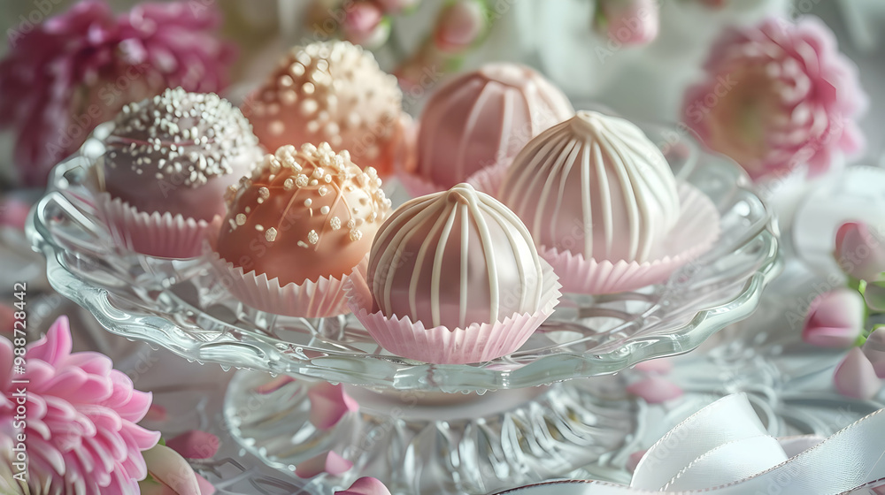 Pink Chocolate Truffles on a Glass Cake Stand Pink Chocolate Truffles on a Glass Cake Stand