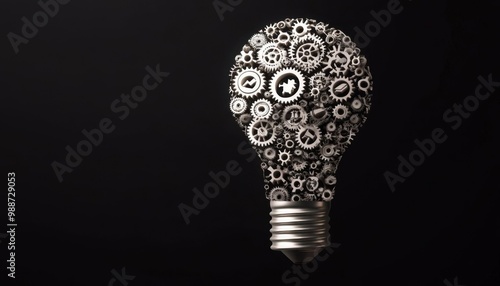 Lightbulb made of interconnected gears and icons representing business and creativity photo