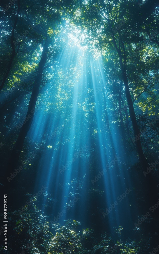 Obraz premium Sunbeams Illuminating Forest