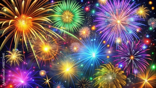 Celebrate the arrival of 2024 with vibrant fireworks, sparkling stars, and joyful elements that capture the essence of