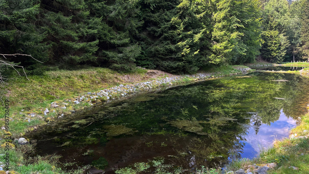 Mountain lake in Polish mountains, Forest landscape surrounded by lake. Mountain lake in Polish mountains, Forest landscape surrounded by lake.