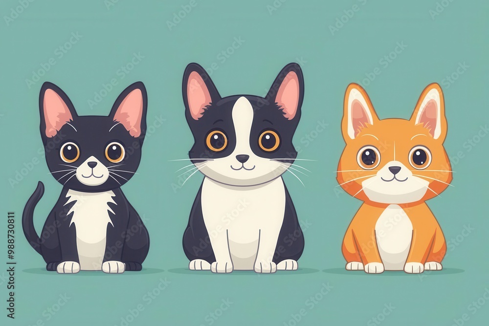 Animal figure, flat design, front view, pet care theme, cartoon drawing, Split complementary color scheme Animal figure, flat design, front view, pet care theme, cartoon drawing, Split complementary color scheme