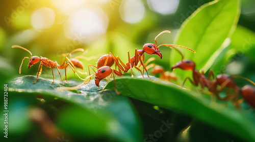 Red ants or fire ants are a symbol of teamwork, caring for others, cooperation, focus on the ants.