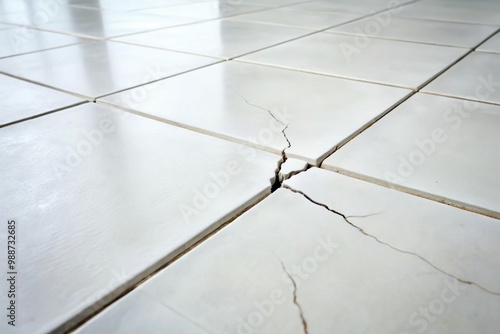 white floor tile in house with crack damage