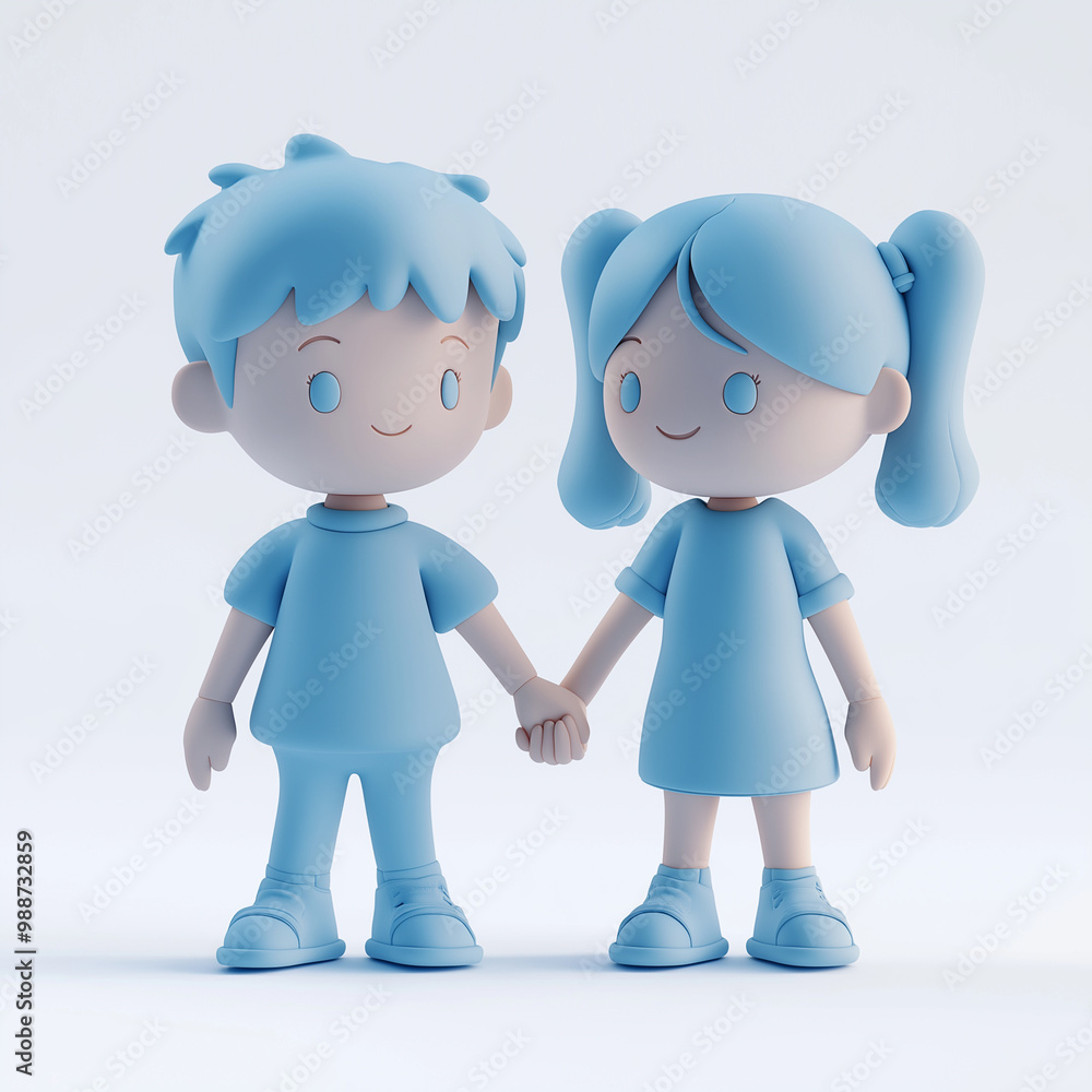3d cartoon boy and girl on white background, concept children character 3d cartoon boy and girl on white background, concept children character