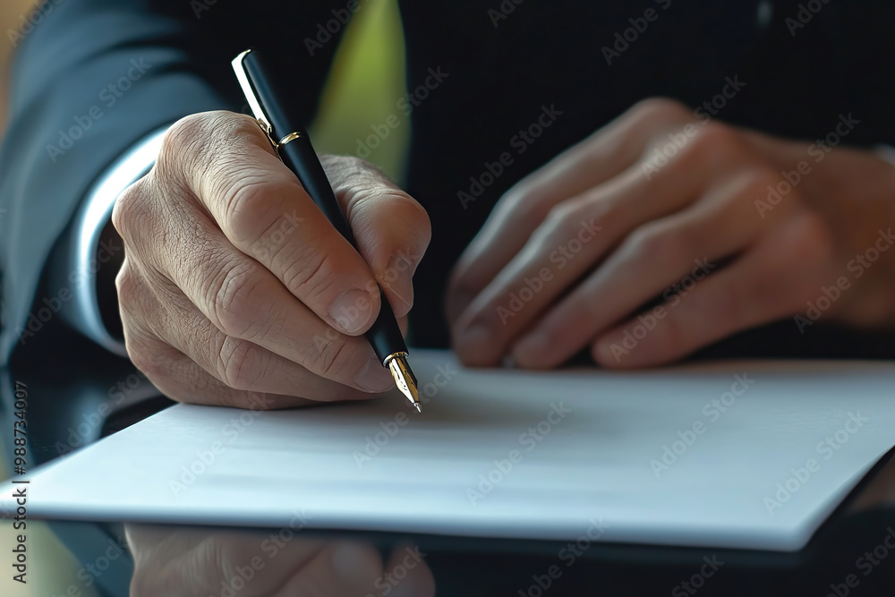 Man businessman signing a document with a pen Man businessman signing a document with a pen