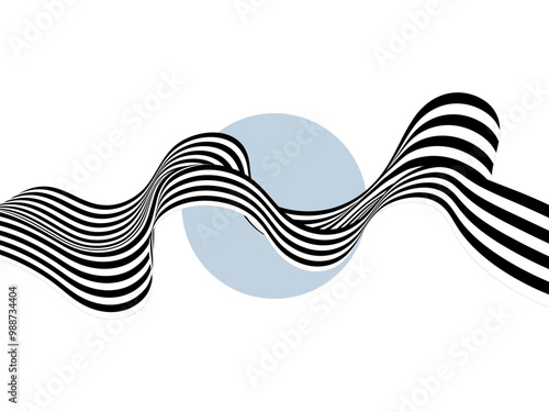 Abstract black and white wave on blue circles background. Eps 10