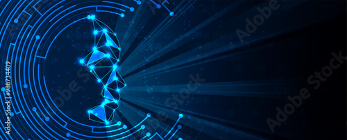 Abstract digital artificial intelligence with technology background in blue virtual cyberspace concept