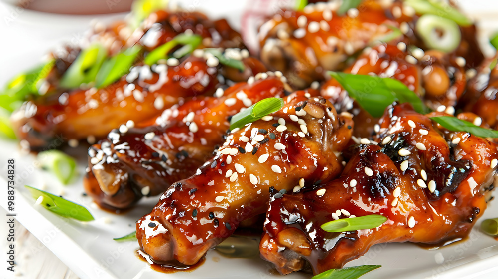 Close-up of Delicious Glazed Chicken Wings with Sesame Seeds Close-up of Delicious Glazed Chicken Wings with Sesame Seeds