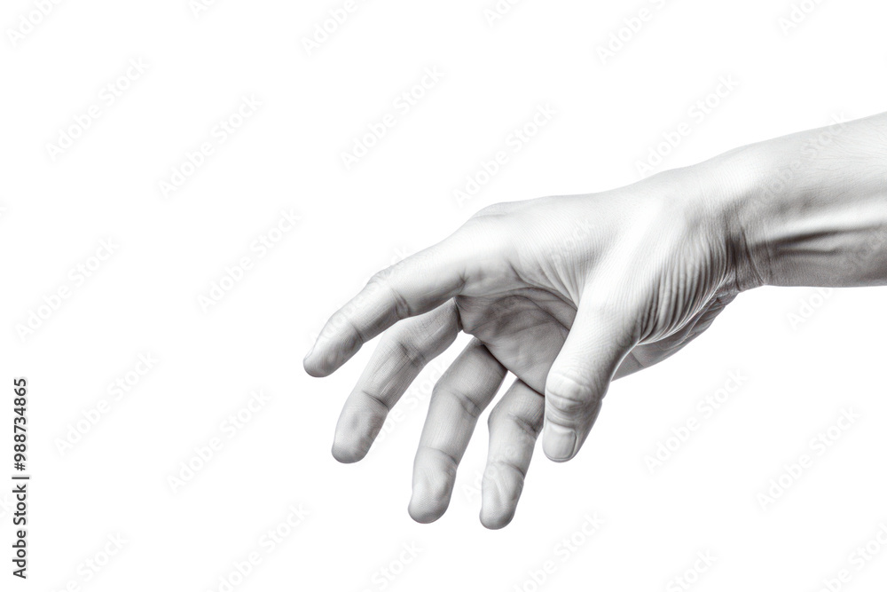 Detailed view of a hand with fingers gently curled in a relaxed position, set against a bright white background, Detailed view of a hand with fingers gently curled in a relaxed position, set against a bright white background,