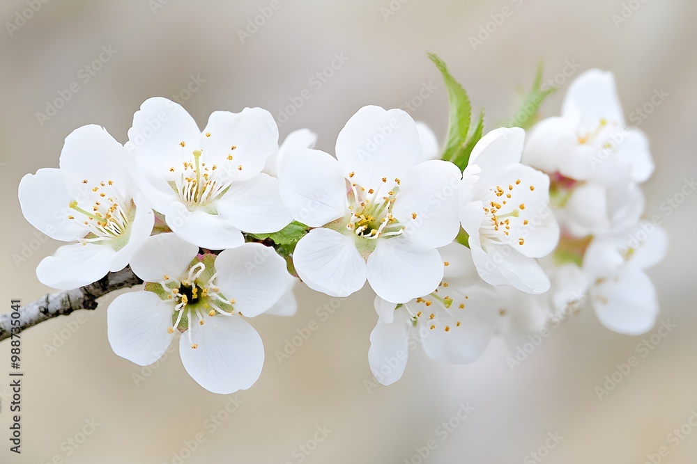 Fototapeta premium Delicate White Cherry Blossom Flowers Close Up Macro Photography