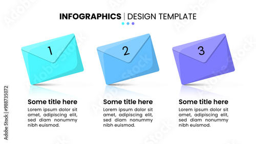Infographic template. 3 envelopes with numbers and text