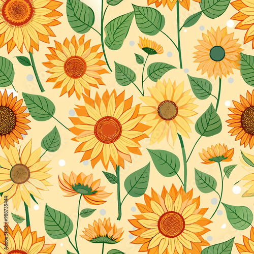 Seamless pattern with sunflowers