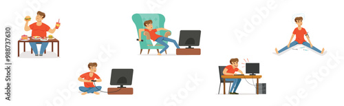 Bad Habits with Man Character Have Some Addictions Problem Vector Set