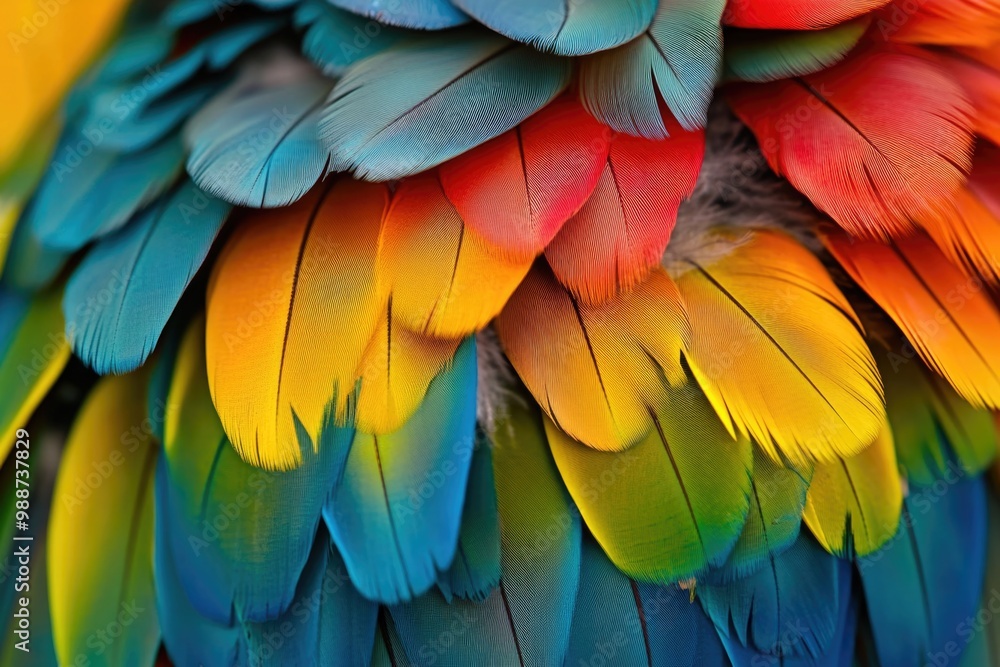 Close-up of colorful parrot feathers. Close-up of colorful parrot feathers.