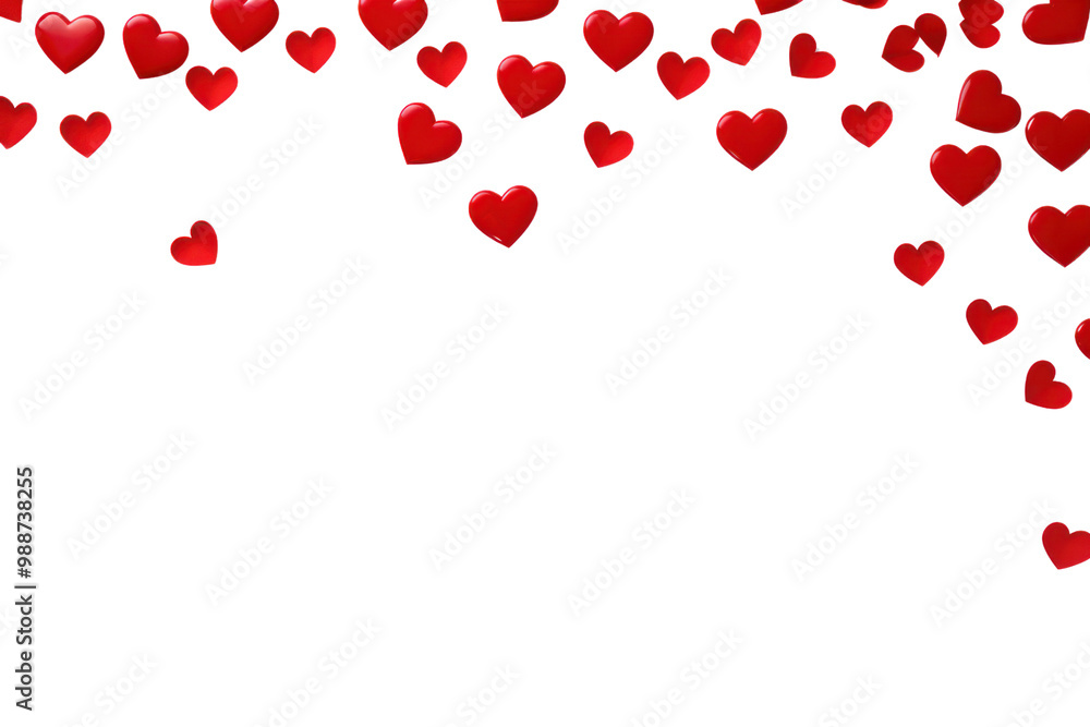 A cluster of vibrant red heart icons arranged randomly on a clean white background A cluster of vibrant red heart icons arranged randomly on a clean white background
