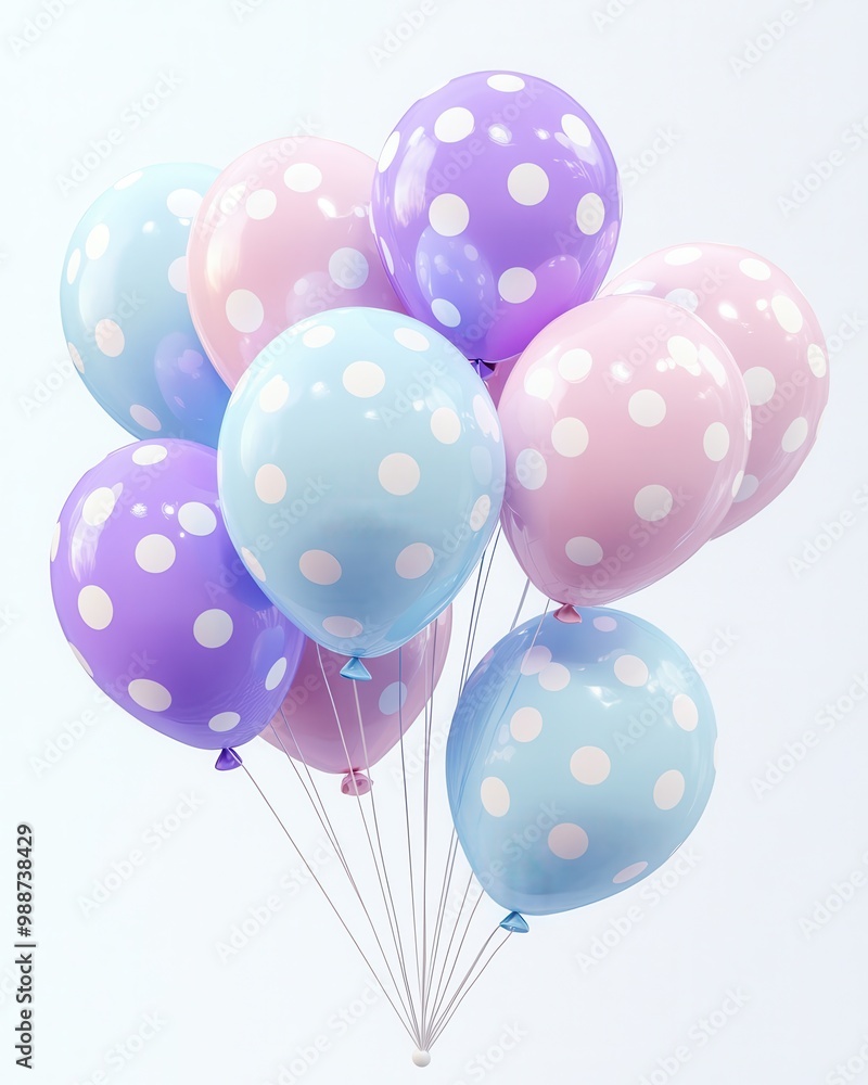 A cluster of colorful balloons with polka dots, ideal for celebrations and events. A cluster of colorful balloons with polka dots, ideal for celebrations and events.