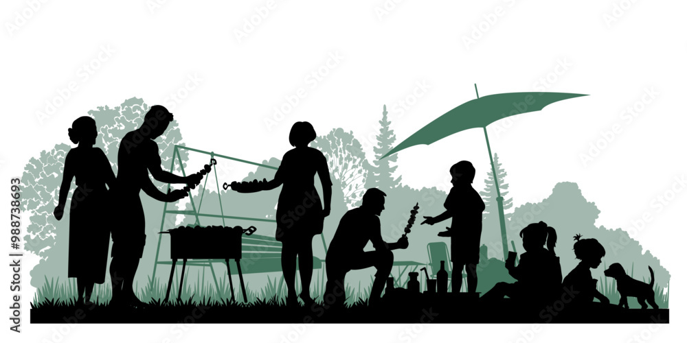 Family silhouettes. Father, mother and children had a picnic in nature. Vector illustration
Family silhouettes. Father, mother and children had a picnic in nature. Vector illustration