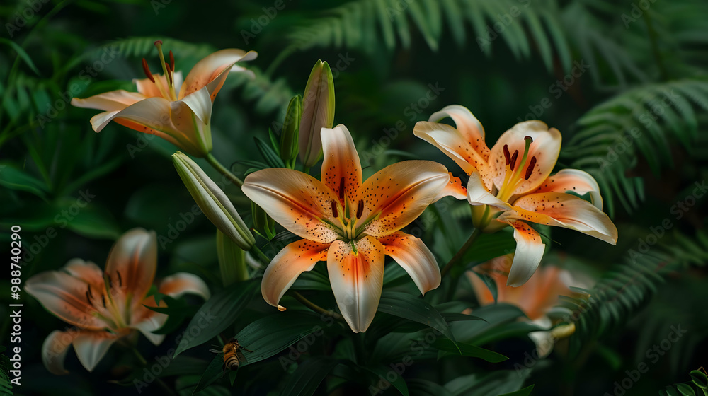 Orange and White Lilies in Bloom: A Close Up View Orange and White Lilies in Bloom: A Close Up View
