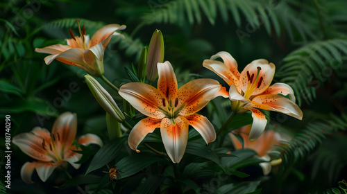 Orange and White Lilies in Bloom: A Close Up View