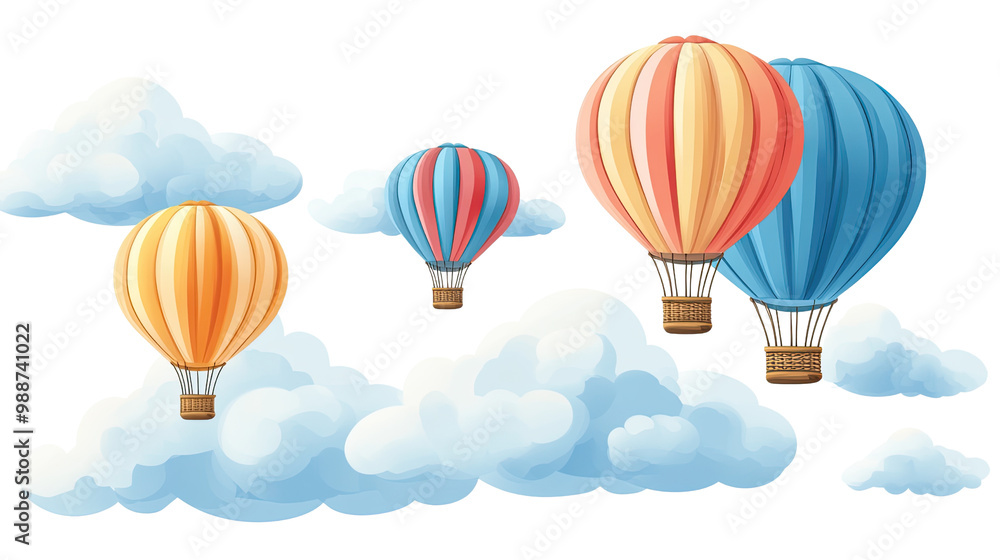 Fototapeta premium Colorful hot air balloons flying high in the sky, symbolizing adventure and freedom in travel and exploration