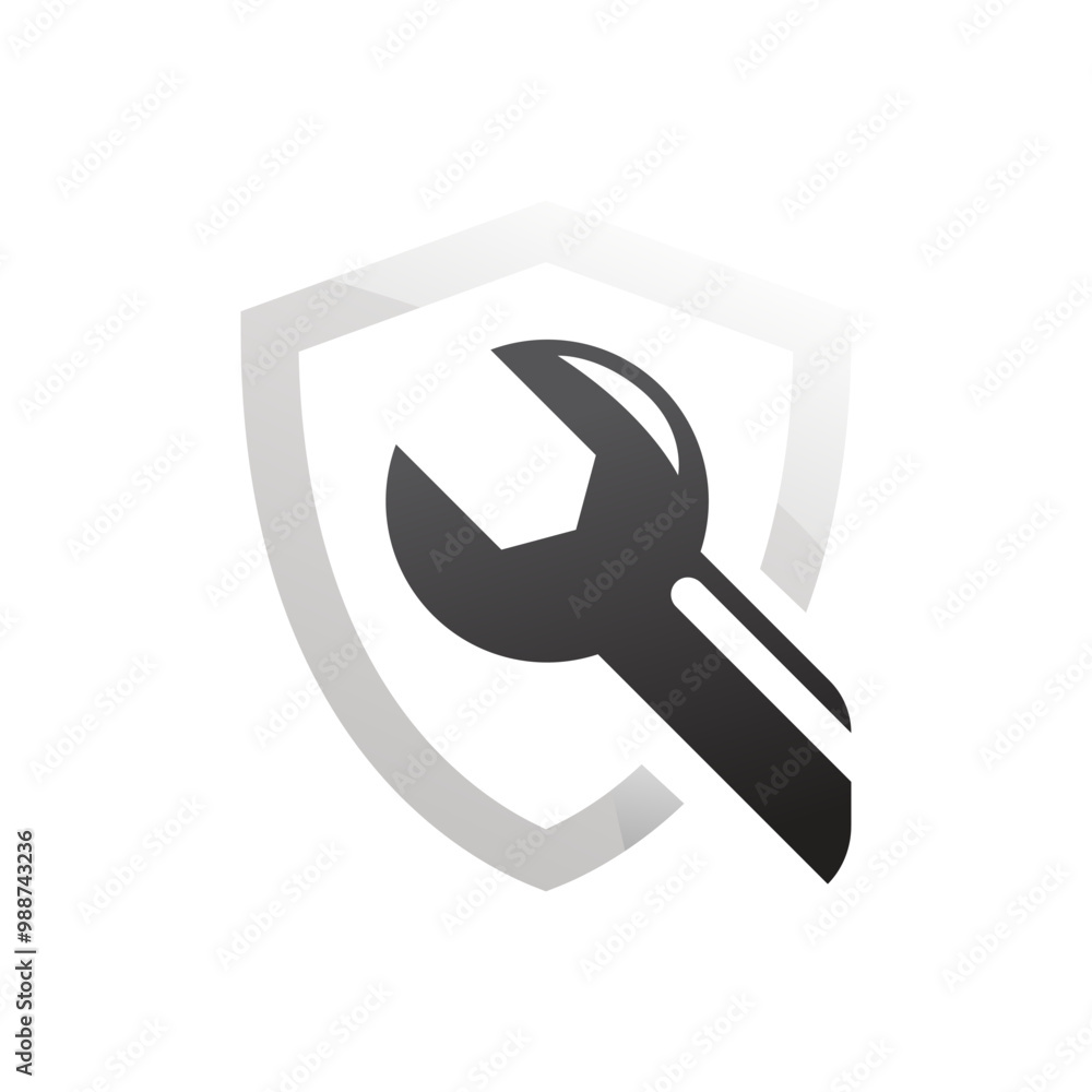Shield and wrench logo, flat color Shield and wrench logo, flat color