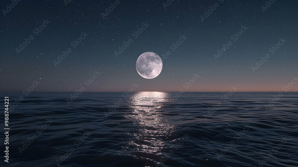 Full Moon Over the Ocean: A Serene Night Sky Full Moon Over the Ocean: A Serene Night Sky