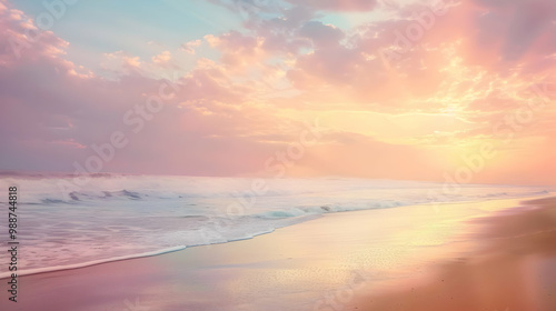 Serene Ocean Sunset: Golden Hour on a Tropical Beach