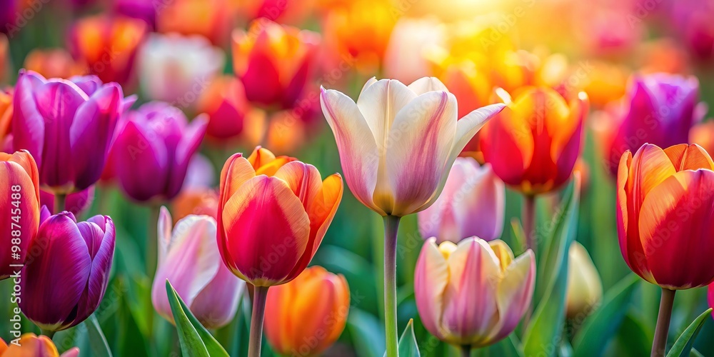 Soft, blurred colors of vibrant tulips provide a delightful spring background, perfect for floral design projects and Soft, blurred colors of vibrant tulips provide a delightful spring background, perfect for floral design projects and