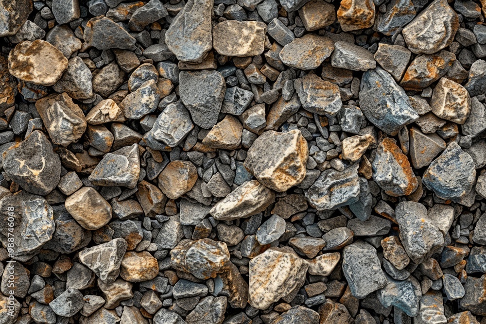 Crushed Rock Texture. Closeup of Macadam Gravel on Brown Stone Floor Crushed Rock Texture. Closeup of Macadam Gravel on Brown Stone Floor