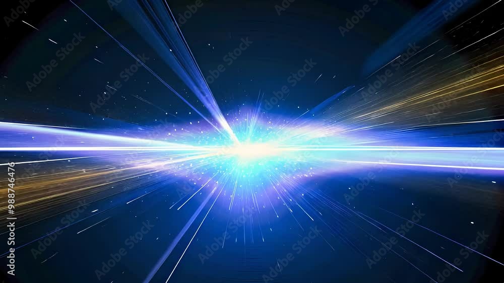 Bright light beams converging in space, representing speed, energy, and futuristic technology with dynamic motion and cosmic light effects.

