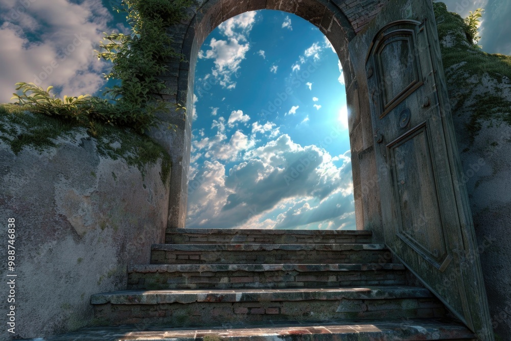 Door To Heaven. Old Staircase Leading to the Gates of Heaven Under the Sky Door To Heaven. Old Staircase Leading to the Gates of Heaven Under the Sky