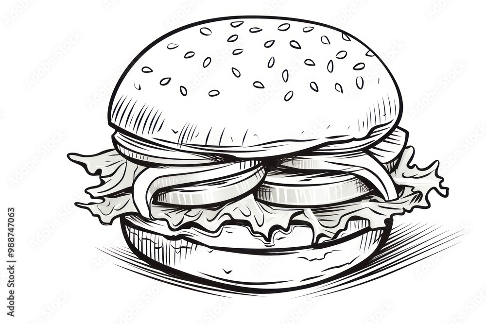 Burger outline sketch drawing food illustrated. Burger outline sketch drawing food illustrated.