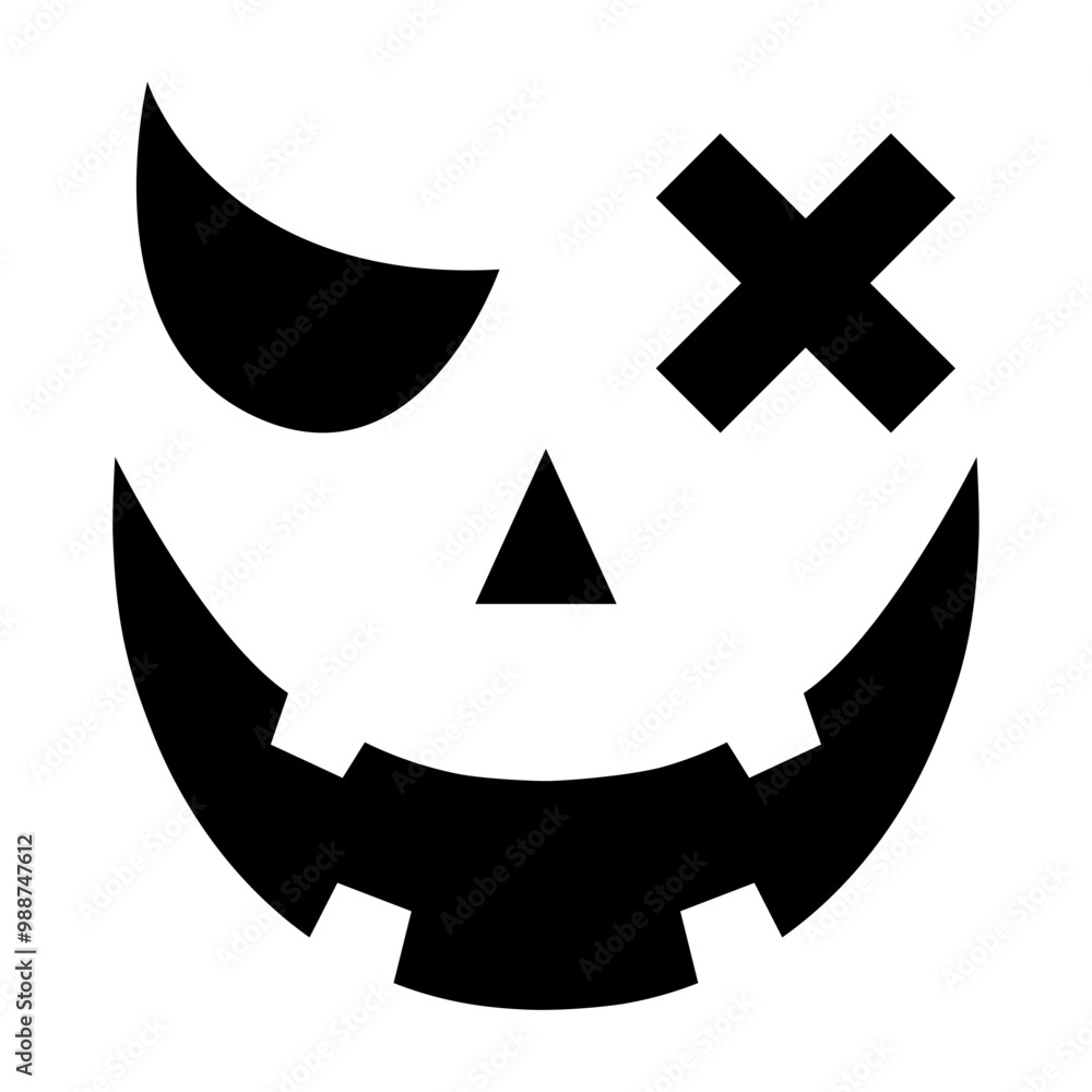 Bold Jack-o'-lantern face with sharp triangular eyes and a zigzag mouth, perfect for Halloween decorations, pumpkin carving templates, and spooky seasonal designs. Isolated on white background. Bold Jack-o'-lantern face with sharp triangular eyes and a zigzag mouth, perfect for Halloween decorations, pumpkin carving templates, and spooky seasonal designs. Isolated on white background.