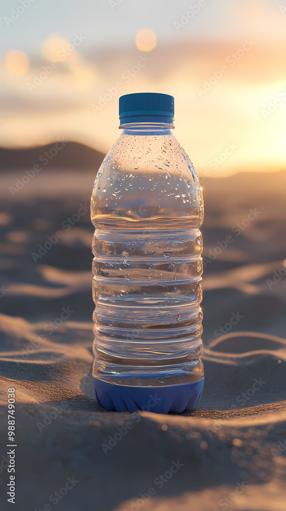 Clear water bottle in the desert Clear water bottle in the desert
