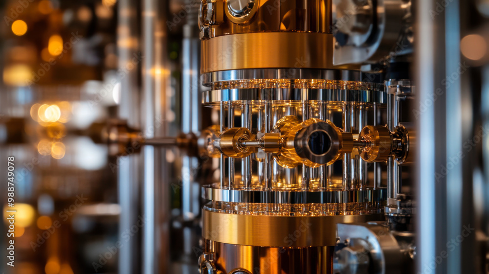 Fototapeta premium An intricate close-up of advanced machinery with illuminated components in a high-tech industrial setting at night