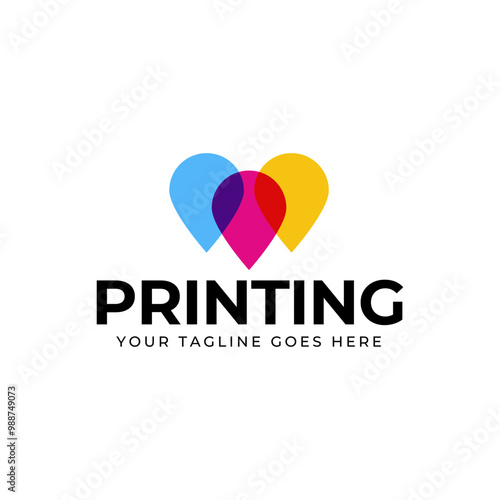 Printing company logo design with ink drop symbol on cyan, magenta, yellow, and color.