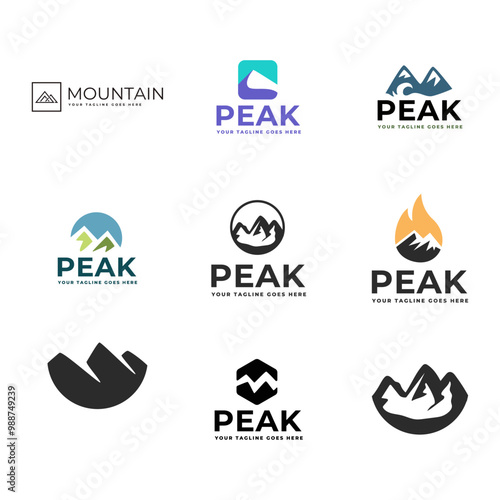 Set of Mountain logo, Peak logo design vector template