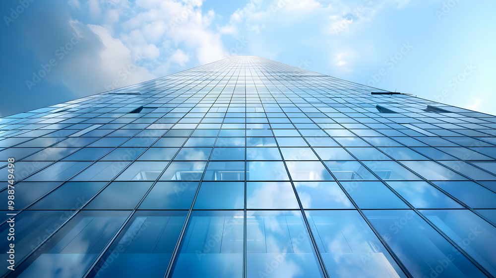 Modern Skyscraper with Glass Facade and Blue Sky Modern Skyscraper with Glass Facade and Blue Sky