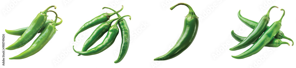 Fresh green chilies arranged artistically on a white backdrop, on the Transparent background, PNG Format Fresh green chilies arranged artistically on a white backdrop, on the Transparent background, PNG Format