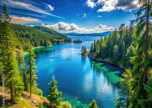 Lush coniferous forests and vibrant blue waters converge in harmony, showcasing the breathtaking beauty of Puget Sound's serene and majestic landscape.