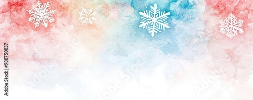 Colorful watercolor background with snowflakes, perfect for winter-themed designs. photo