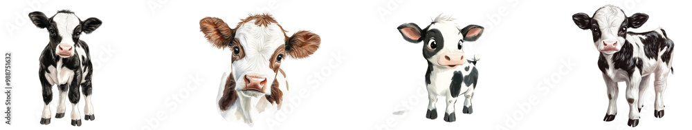 Charming black and white calves playing together in sunshine, on the Transparent background, PNG Format Charming black and white calves playing together in sunshine, on the Transparent background, PNG Format
