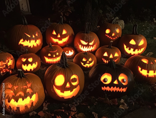 Wallpaper Mural Halloween pumpkin decorations lined up at night. Torontodigital.ca